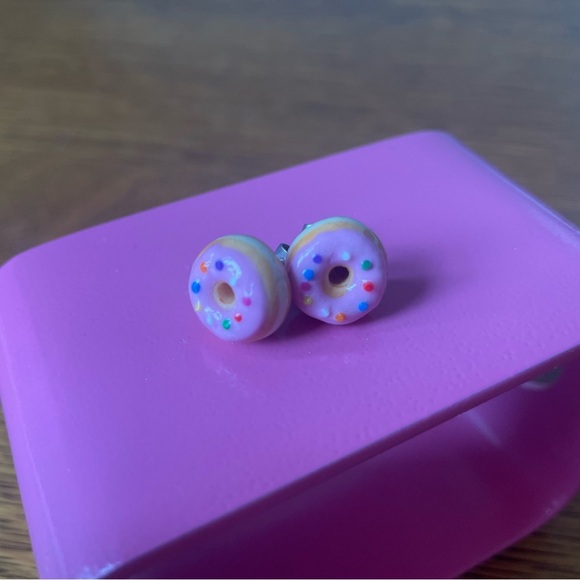 Pink Sprinkle Donut Stud Earrings Handmade ChellePastel Dopamine Jewelry EUC - Picture 9 of 12
